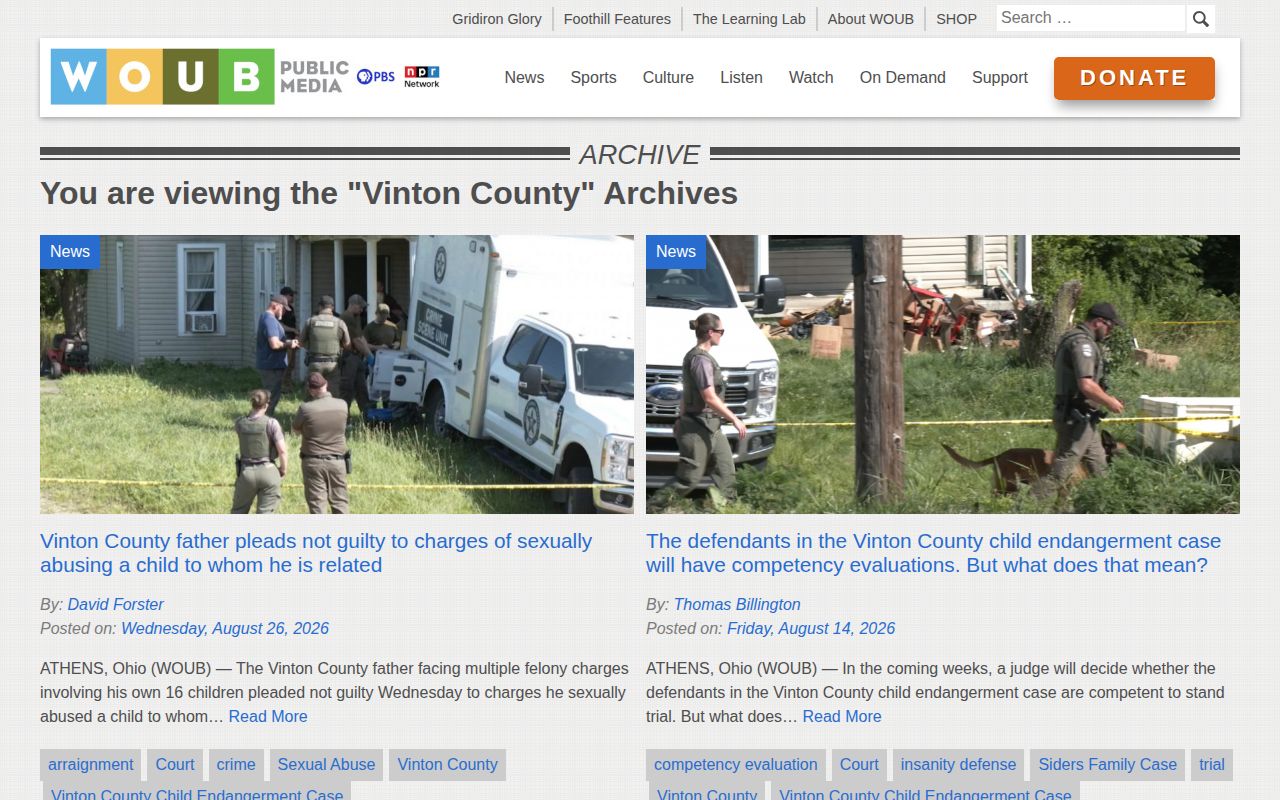 Vinton County crime news source page from WOUB
