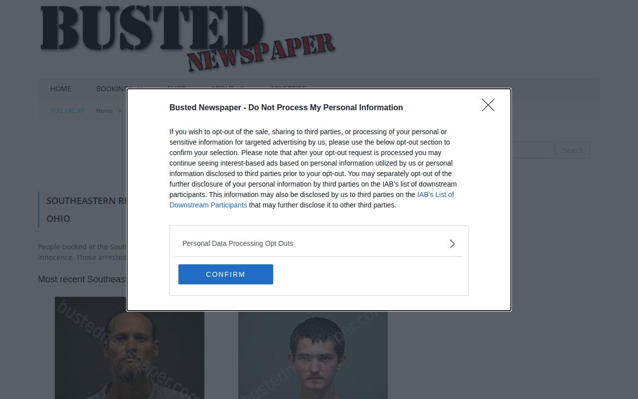 Vinton County regional jail news source interface from BustedNewspaper